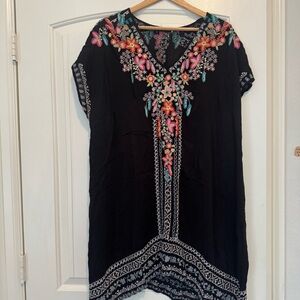 Johnny Was XXL Embroidered Black Tunic Dress